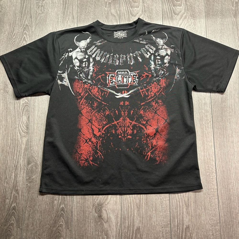 MMA Elite Undisputed Graphic T-Shirt Mens XL Black Red Y2K Polyester Tee